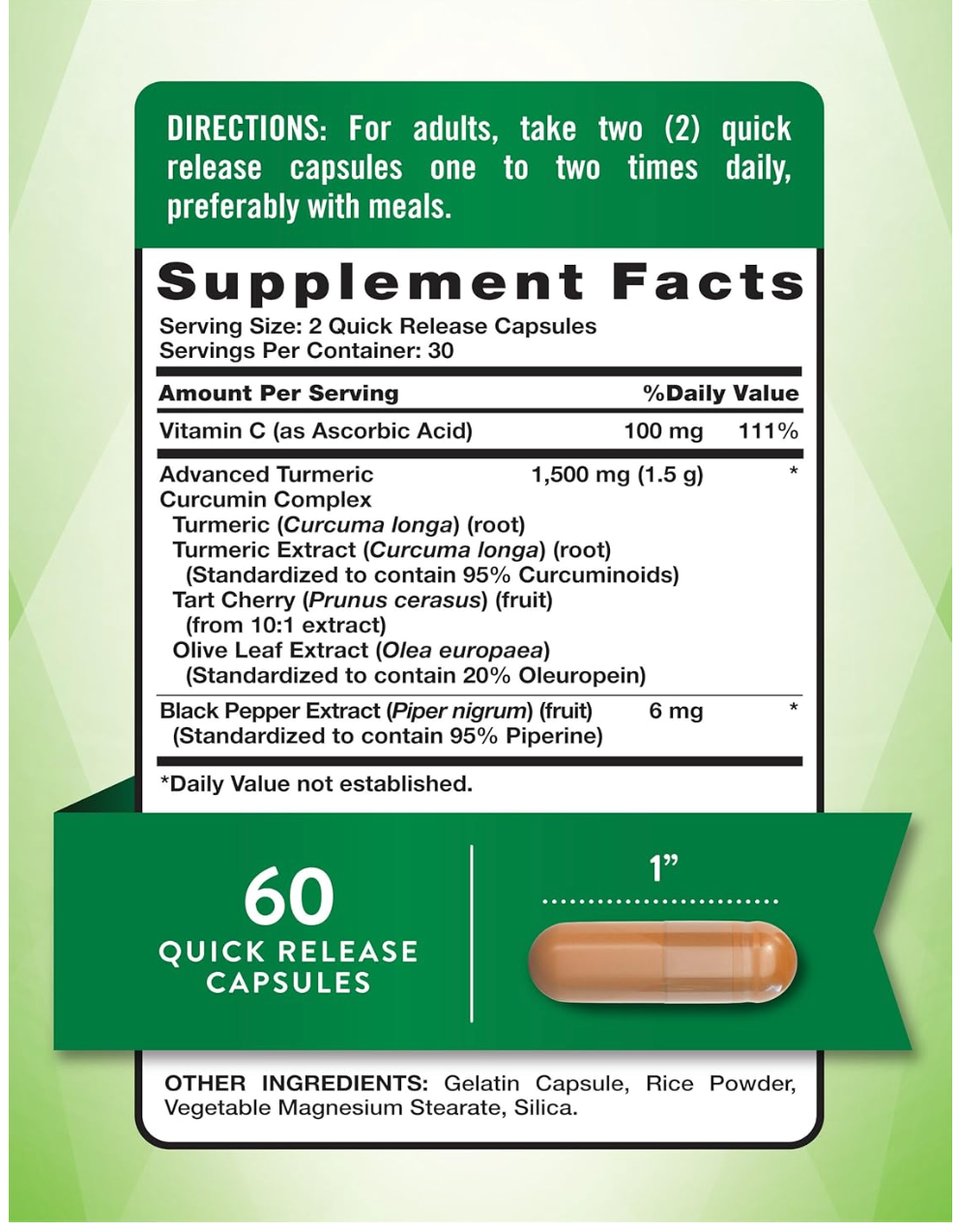 Cúrcuma 1500 mg | 60 cápsulas | con extracto de pimienta negra, hoja de olivo y cereza agria | Suplemento sin OMG, sin gluten